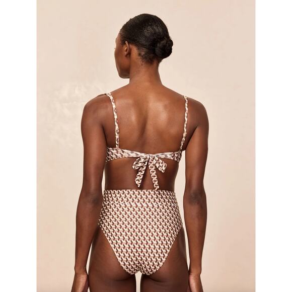 Monday Swimwear Sorrento Bottom and Cala Roja Top Set Husk Geo Print Brown - Picture 2 of 14